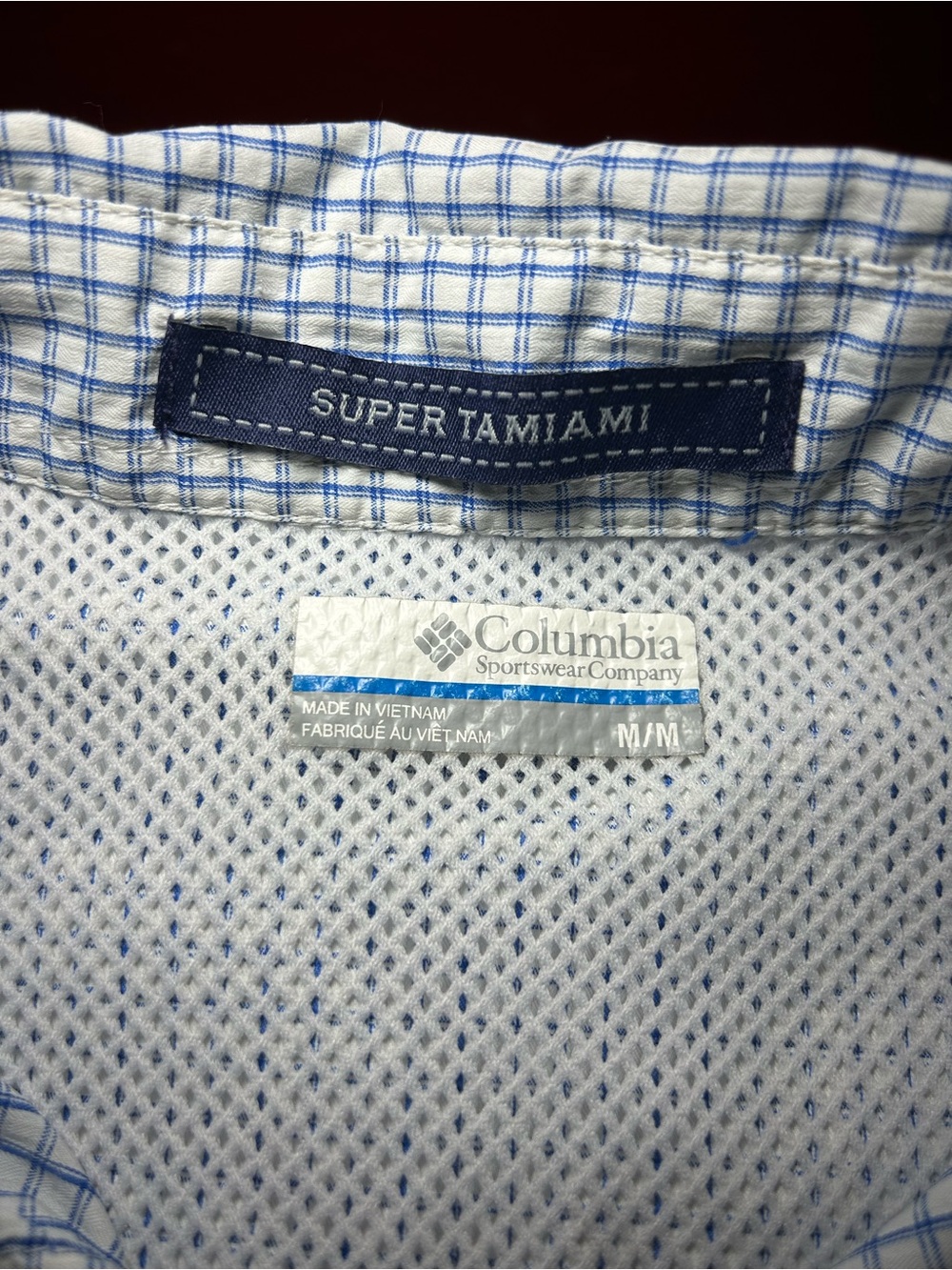 Columbia Super Tamiami PFG Short-Sleeve Button Shirt - White with Blue Checks